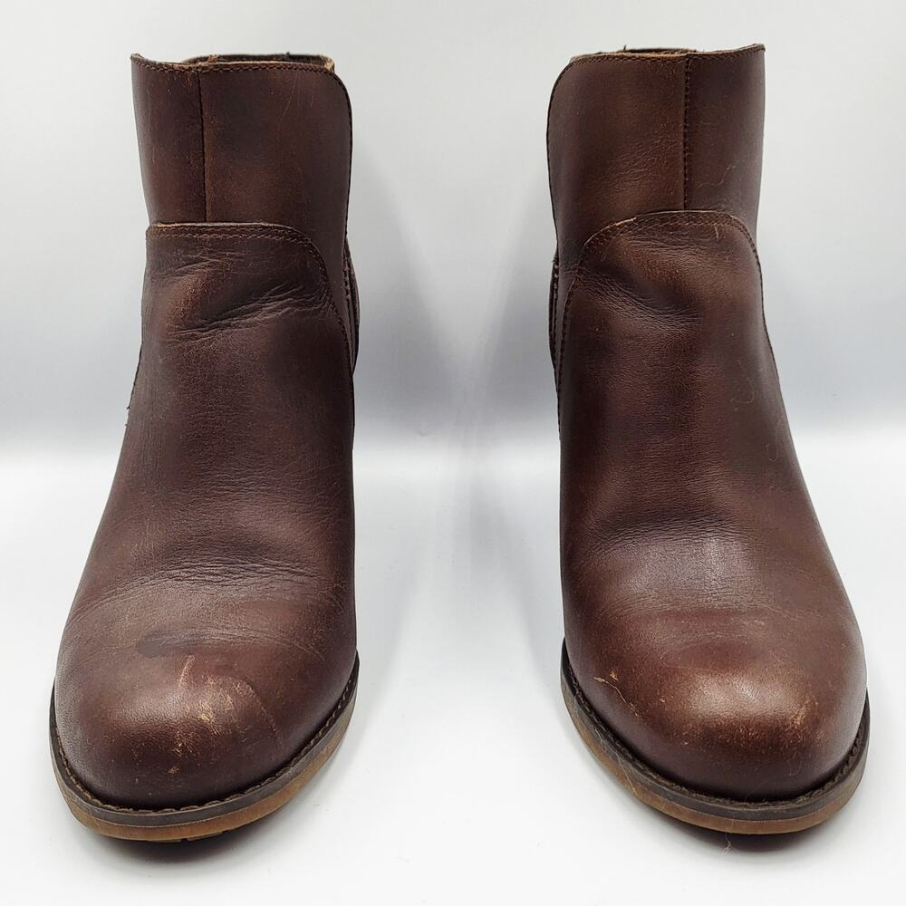 Timberland Rudston Brown Leather Block Heel Lug Sole Ankle Boots Women Size 6.5